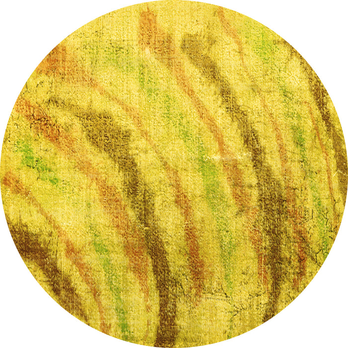 Round Machine Washable Abstract Yellow Contemporary Rug, wshcon368yw