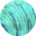 Round Abstract Turquoise Contemporary Rug, con368turq