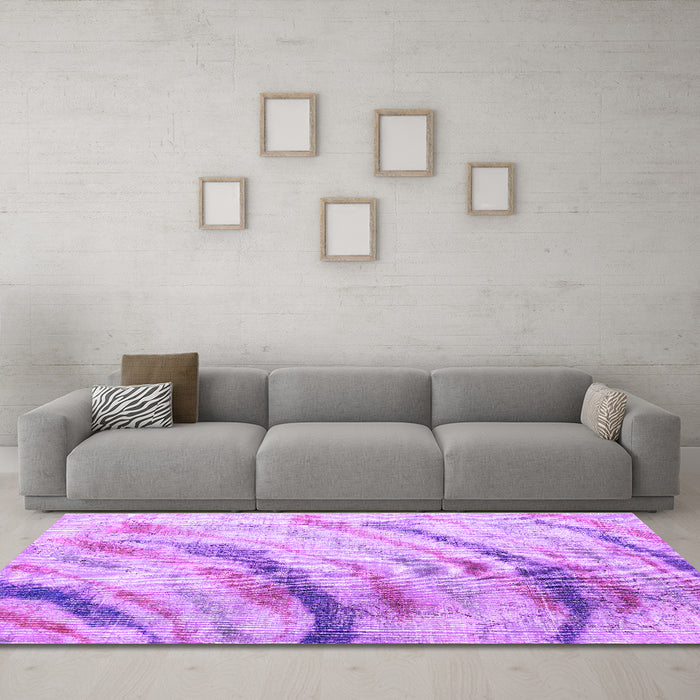 Machine Washable Abstract Purple Contemporary Area Rugs in a Living Room, wshcon368pur