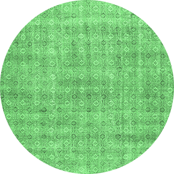 Round Machine Washable Abstract Emerald Green Contemporary Area Rugs, wshcon369emgrn