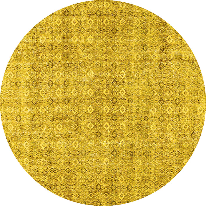 Round Abstract Yellow Contemporary Rug, con369yw