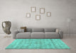 Machine Washable Abstract Turquoise Contemporary Area Rugs in a Living Room,, wshcon369turq