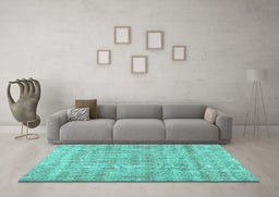 Machine Washable Abstract Turquoise Contemporary Area Rugs in a Living Room,, wshcon369turq