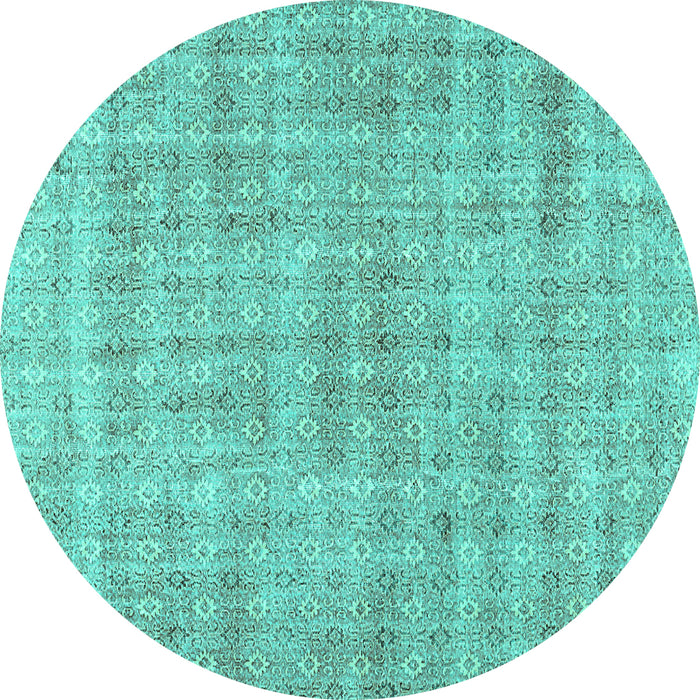 Round Machine Washable Abstract Turquoise Contemporary Area Rugs, wshcon369turq
