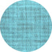 Round Machine Washable Abstract Light Blue Contemporary Rug, wshcon369lblu