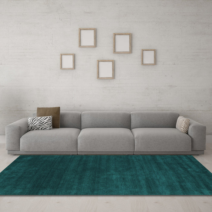 Machine Washable Abstract Turquoise Contemporary Area Rugs in a Living Room,, wshcon36turq