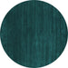 Round Abstract Turquoise Contemporary Rug, con36turq