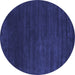 Round Abstract Blue Contemporary Rug, con36blu