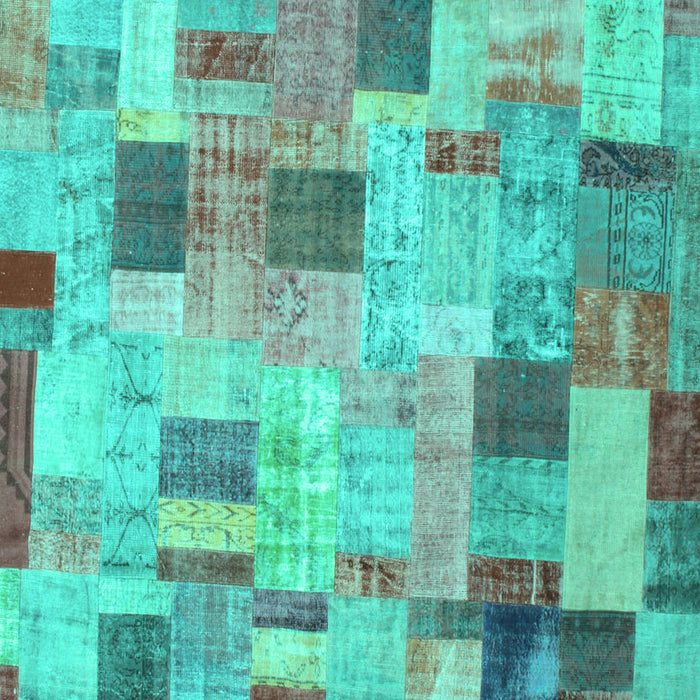 Machine Washable Patchwork Turquoise Transitional Area Rugs, wshcon370turq