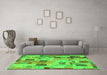 Machine Washable Patchwork Green Transitional Area Rugs in a Living Room,, wshcon370grn