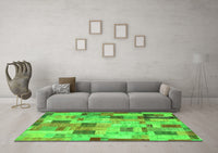 Machine Washable Patchwork Green Transitional Rug, wshcon370grn