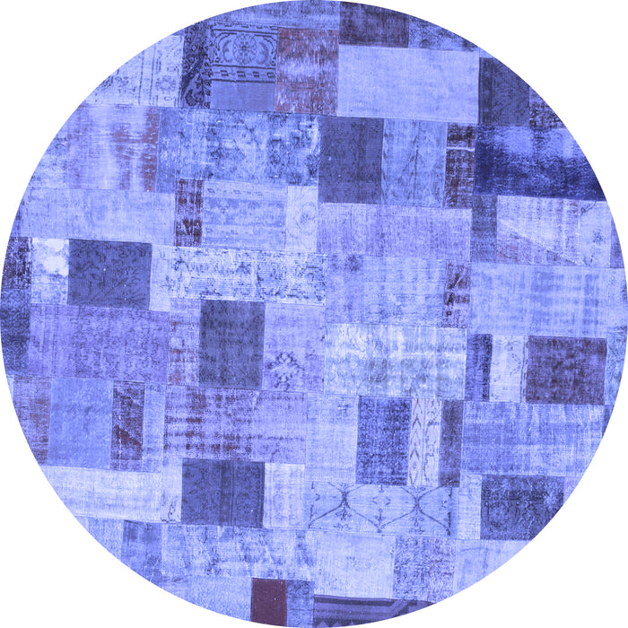 Round Machine Washable Patchwork Blue Transitional Rug, wshcon370blu
