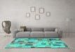 Machine Washable Patchwork Turquoise Transitional Area Rugs in a Living Room,, wshcon370turq