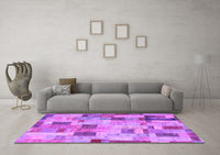 Machine Washable Patchwork Purple Transitional Rug, wshcon370pur