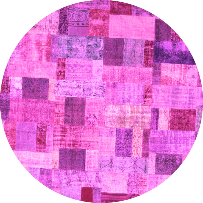 Round Machine Washable Patchwork Pink Transitional Rug, wshcon370pnk