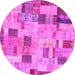 Round Machine Washable Patchwork Pink Transitional Rug, wshcon370pnk