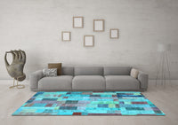 Machine Washable Patchwork Light Blue Transitional Rug, wshcon370lblu