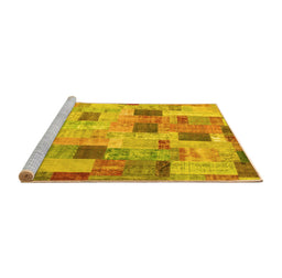 Sideview of Machine Washable Patchwork Yellow Transitional Rug, wshcon370yw