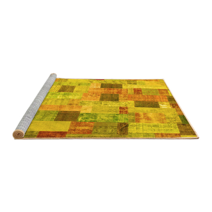 Sideview of Machine Washable Patchwork Yellow Transitional Rug, wshcon370yw