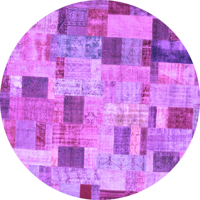 Round Patchwork Purple Transitional Rug, con370pur