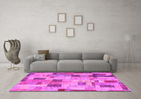 Machine Washable Patchwork Pink Transitional Rug, wshcon370pnk