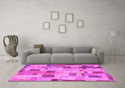 Machine Washable Patchwork Pink Transitional Rug in a Living Room, wshcon370pnk