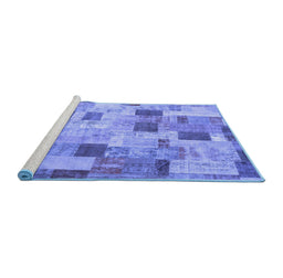 Sideview of Machine Washable Patchwork Blue Transitional Rug, wshcon370blu