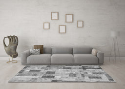 Machine Washable Patchwork Gray Transitional Rug in a Living Room,, wshcon370gry