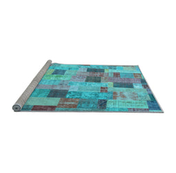 Sideview of Machine Washable Patchwork Light Blue Transitional Rug, wshcon370lblu