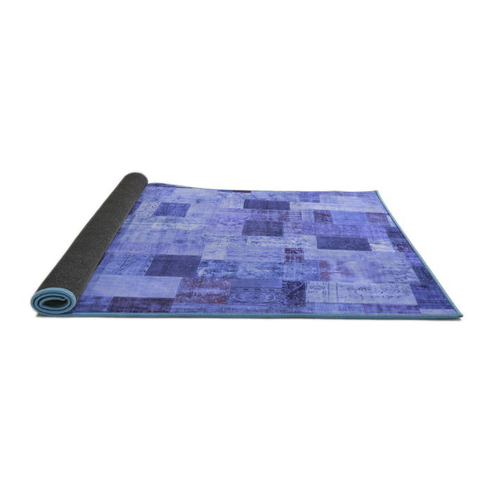 Sideview of Patchwork Blue Transitional Rug, con370blu