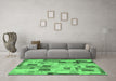 Machine Washable Patchwork Emerald Green Transitional Area Rugs in a Living Room,, wshcon370emgrn