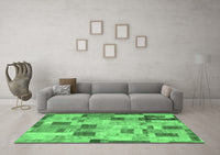 Machine Washable Patchwork Emerald Green Transitional Rug, wshcon370emgrn