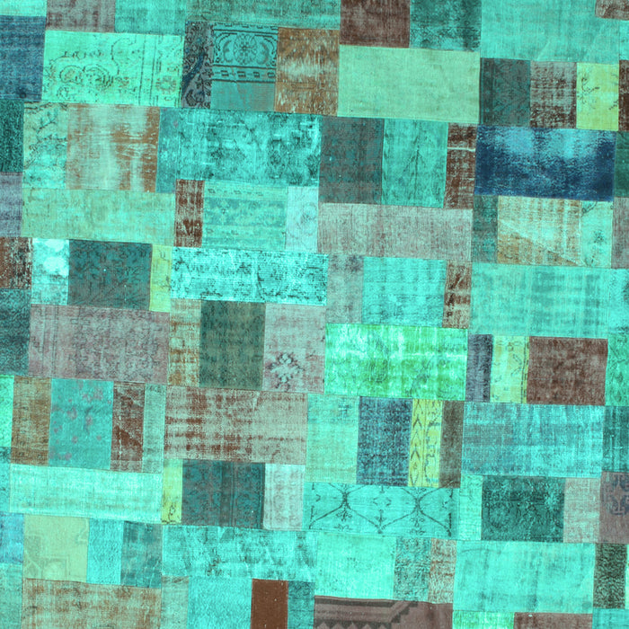 Square Machine Washable Patchwork Turquoise Transitional Area Rugs, wshcon370turq