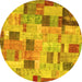 Round Machine Washable Patchwork Yellow Transitional Rug, wshcon370yw