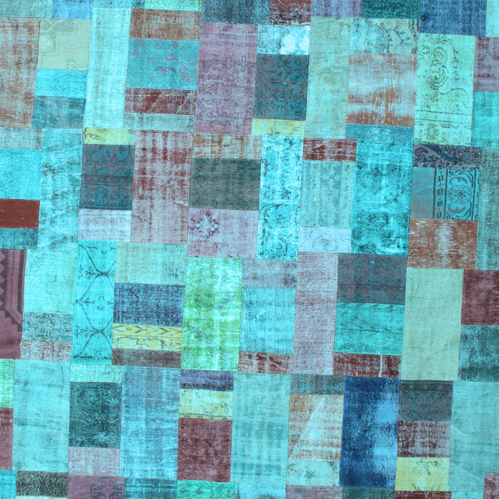 Square Machine Washable Patchwork Light Blue Transitional Rug, wshcon370lblu