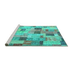 Sideview of Machine Washable Patchwork Turquoise Transitional Area Rugs, wshcon370turq