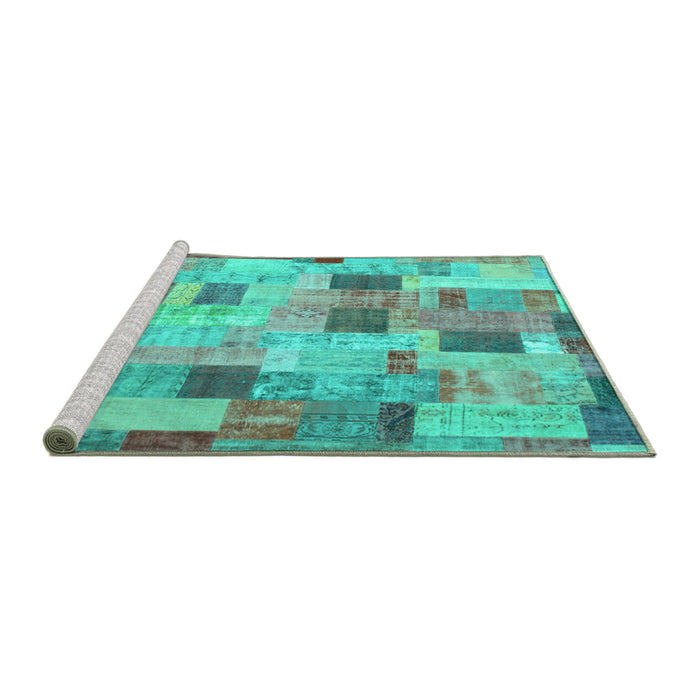 Sideview of Machine Washable Patchwork Turquoise Transitional Area Rugs, wshcon370turq