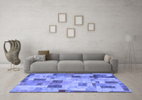 Machine Washable Patchwork Blue Transitional Rug, wshcon370blu