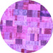 Round Machine Washable Patchwork Purple Transitional Area Rugs, wshcon370pur