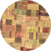 Round Patchwork Brown Transitional Rug, con370brn