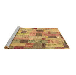 Sideview of Machine Washable Patchwork Brown Transitional Rug, wshcon370brn
