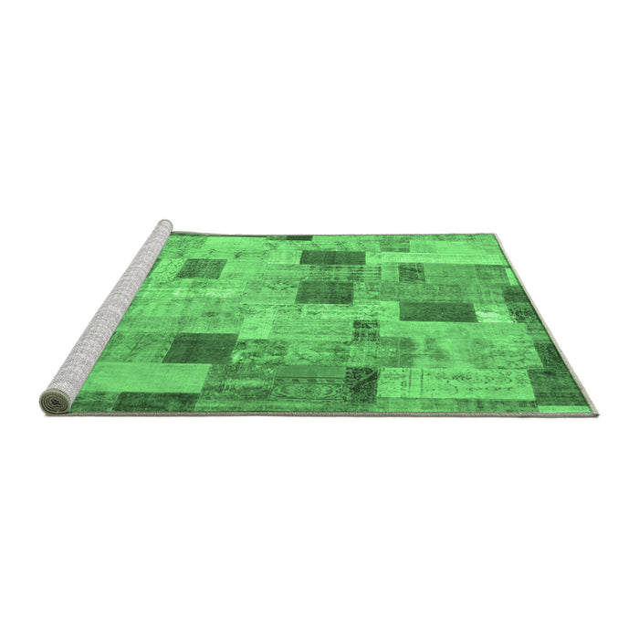 Sideview of Machine Washable Patchwork Emerald Green Transitional Area Rugs, wshcon370emgrn