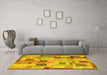 Machine Washable Patchwork Yellow Transitional Rug in a Living Room, wshcon370yw