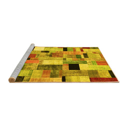 Sideview of Machine Washable Patchwork Yellow Transitional Rug, wshcon371yw