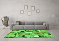 Machine Washable Patchwork Green Transitional Rug, wshcon371grn