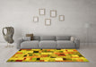 Machine Washable Patchwork Yellow Transitional Rug in a Living Room, wshcon371yw
