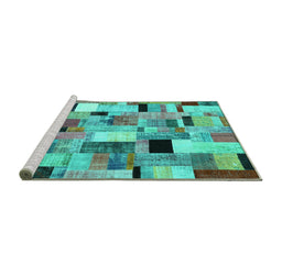 Sideview of Machine Washable Patchwork Turquoise Transitional Area Rugs, wshcon371turq
