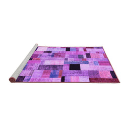Sideview of Machine Washable Patchwork Purple Transitional Area Rugs, wshcon371pur