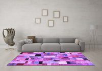 Machine Washable Patchwork Purple Transitional Rug, wshcon371pur