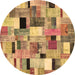 Round Patchwork Brown Transitional Rug, con371brn